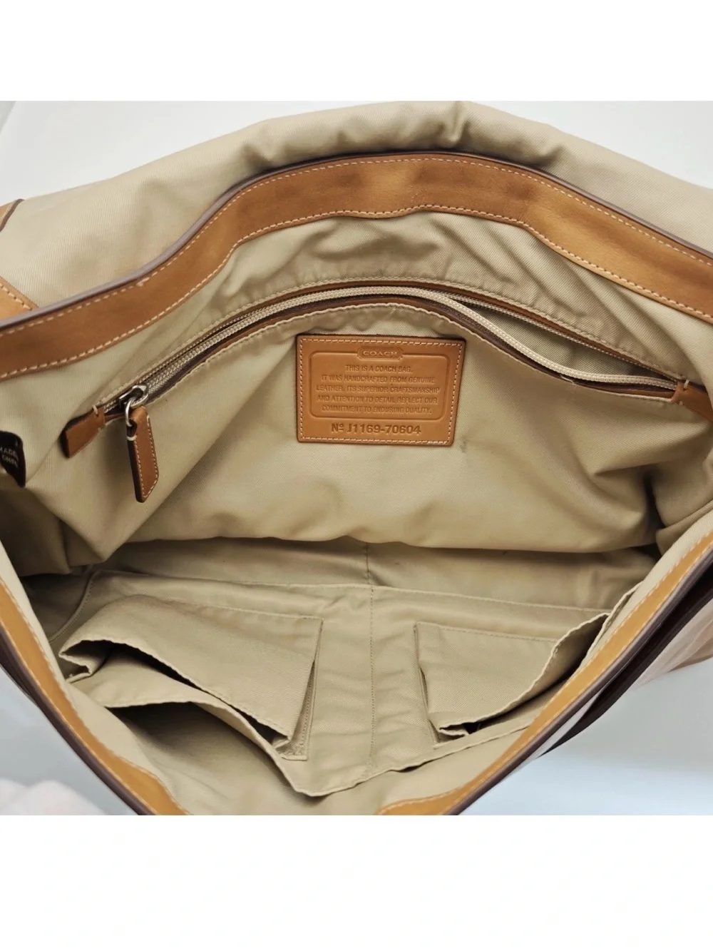 Coach Leather Messenger Bag in Tan with Black Strap